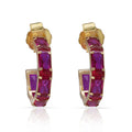 Aros Oro 18KL con Piedras Rojas Baguette - 11mm