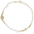 Pulsera Plata Chapada en Oro Rosario Piedras Blancas