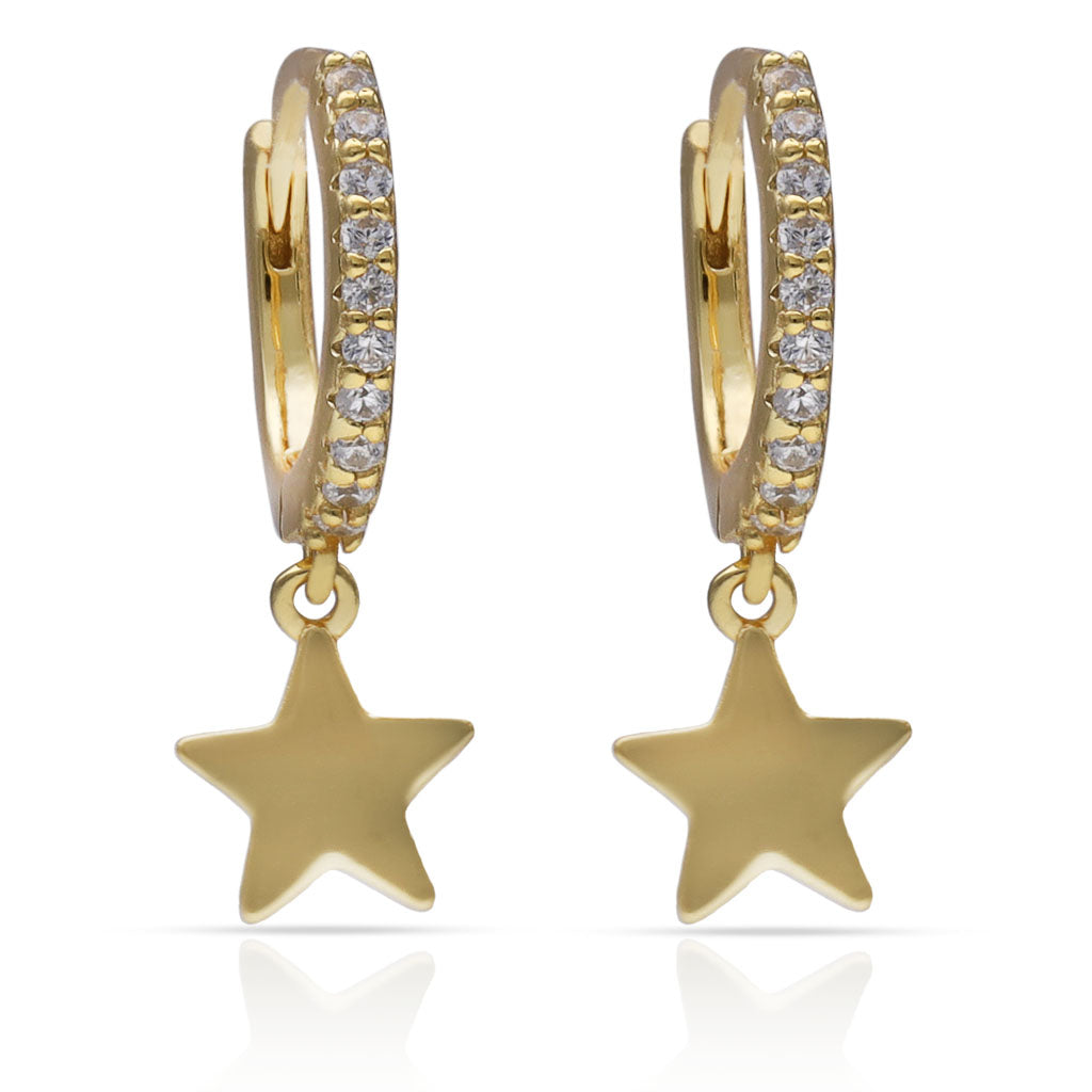 Pendientes Plata Chapada Oro Estrellas y Circonitas en Aro
