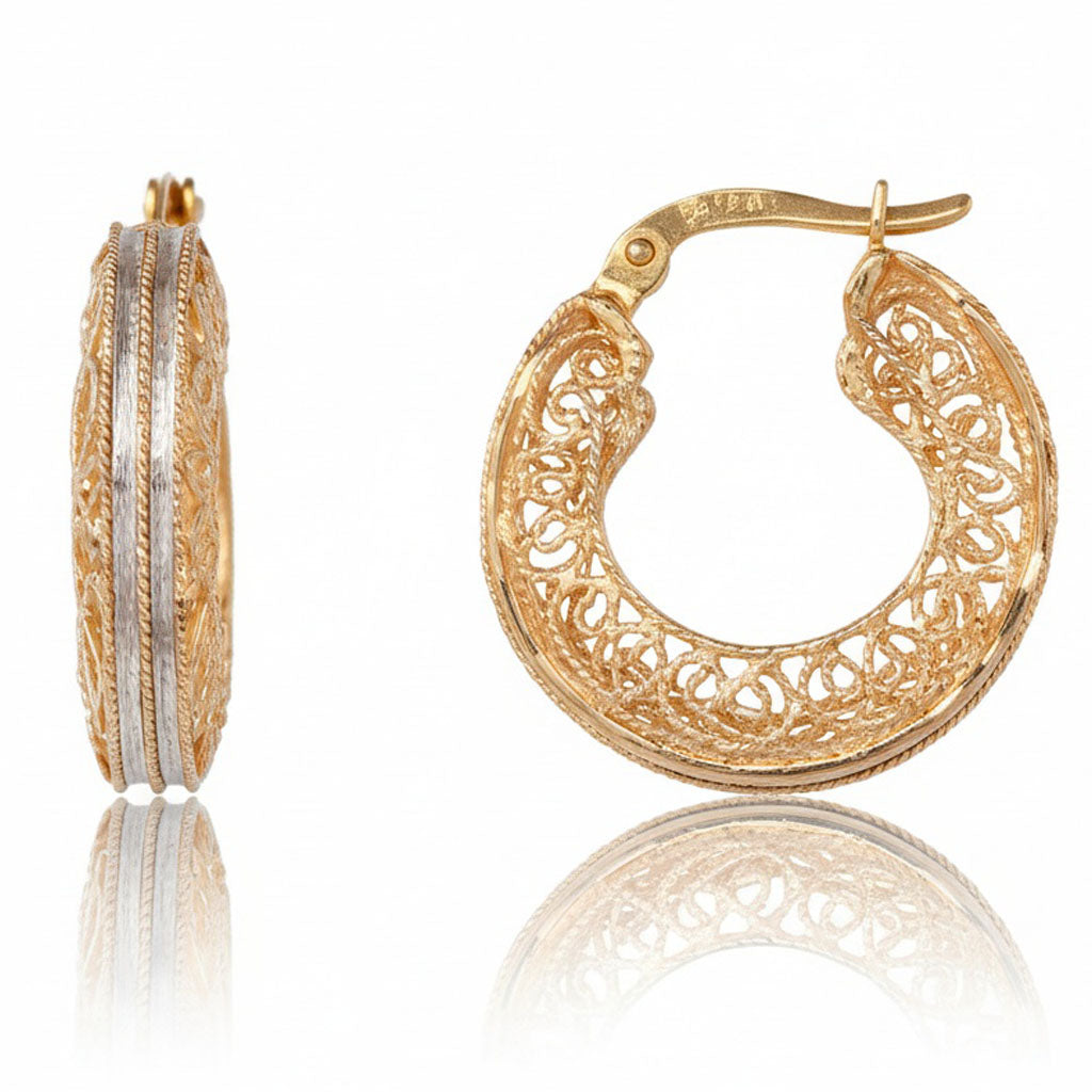 Aros Oro 18K Filigrana Bicolor
