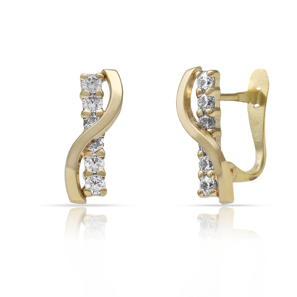Pendientes Oro 18K Barra Onda Circonitas