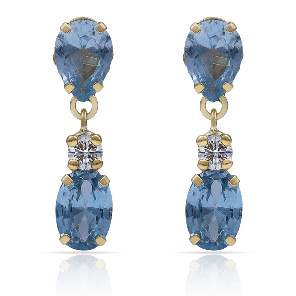 Pendientes Oro 18Kl Piedras Agua Marina y Circonitas - 6,50x20mm