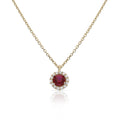 Gargantilla Oro 18K Cerco Circonitas + Piedra Roja 6mm