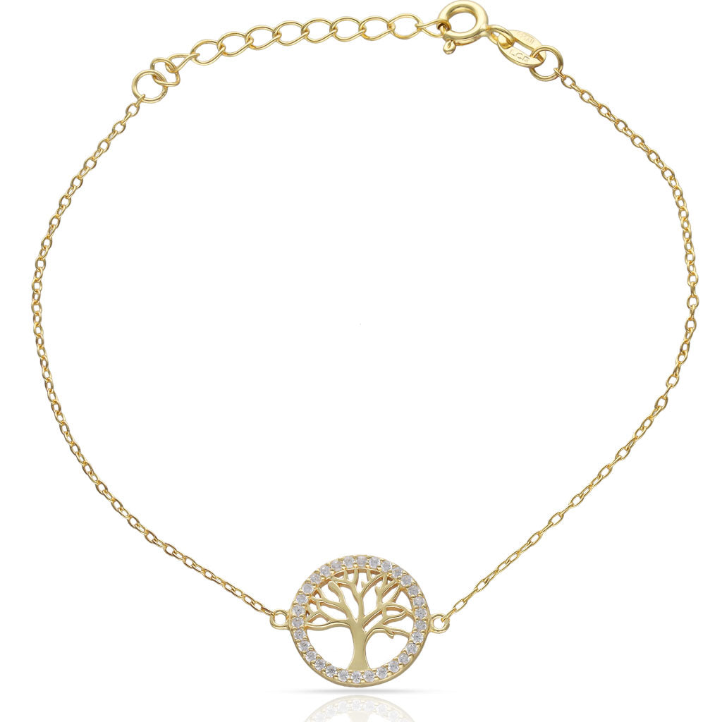 Pulsera Plata Chapada en Oro Árbol de la Vida Circonitas