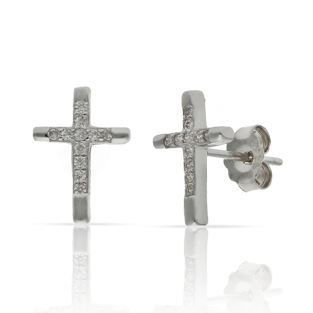 Pendientes Plata 925mm Cruz Circonitas - 8.50x12mm