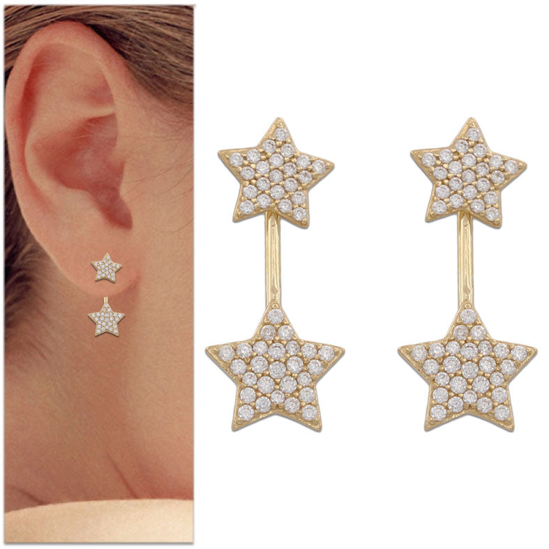 Pendientes Oro 18Kl Front&Back Estrellas con Circonitas - 2 en 1