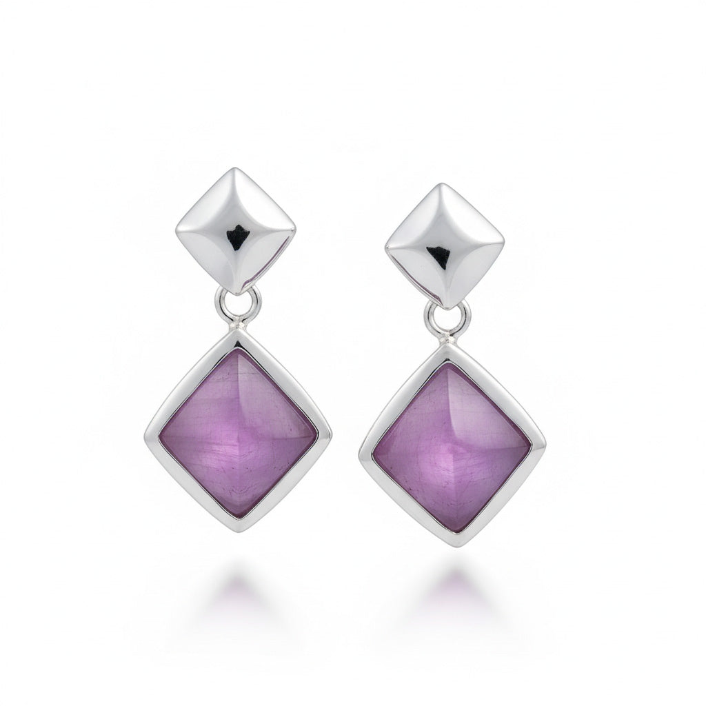 Pendientes Plata 925 Ojo de Gato Fucsia - 14x27mm