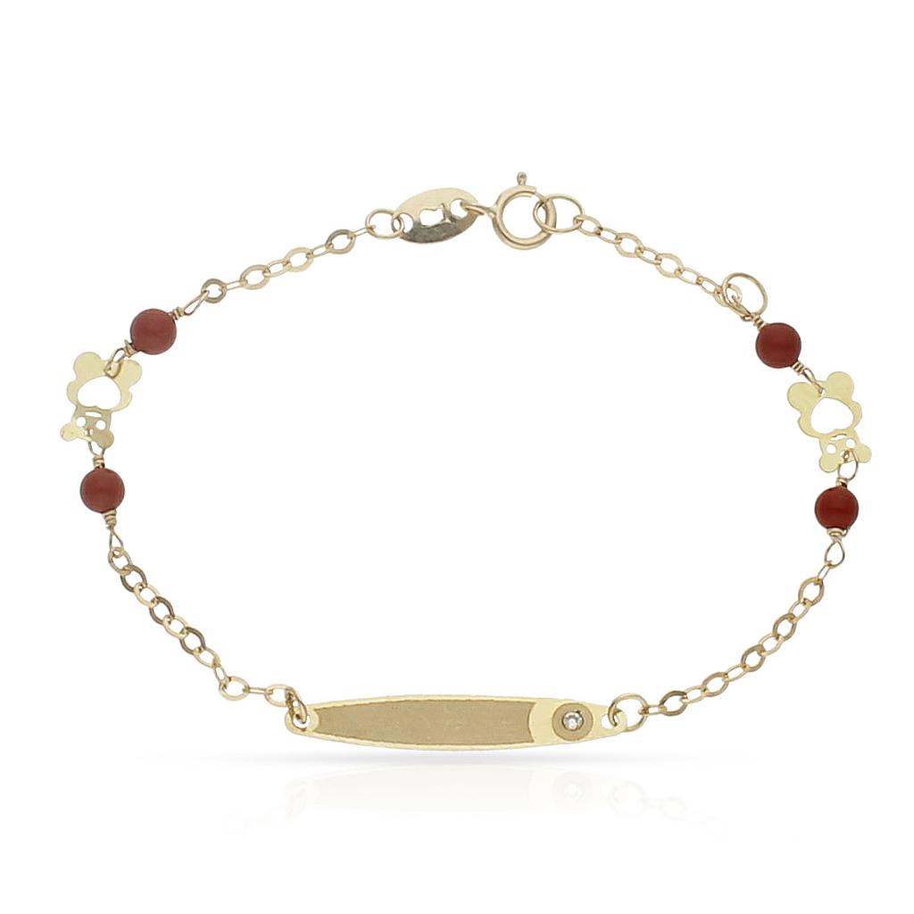 Pulsera Bebé Oro 18K Coral Oso y Circonita