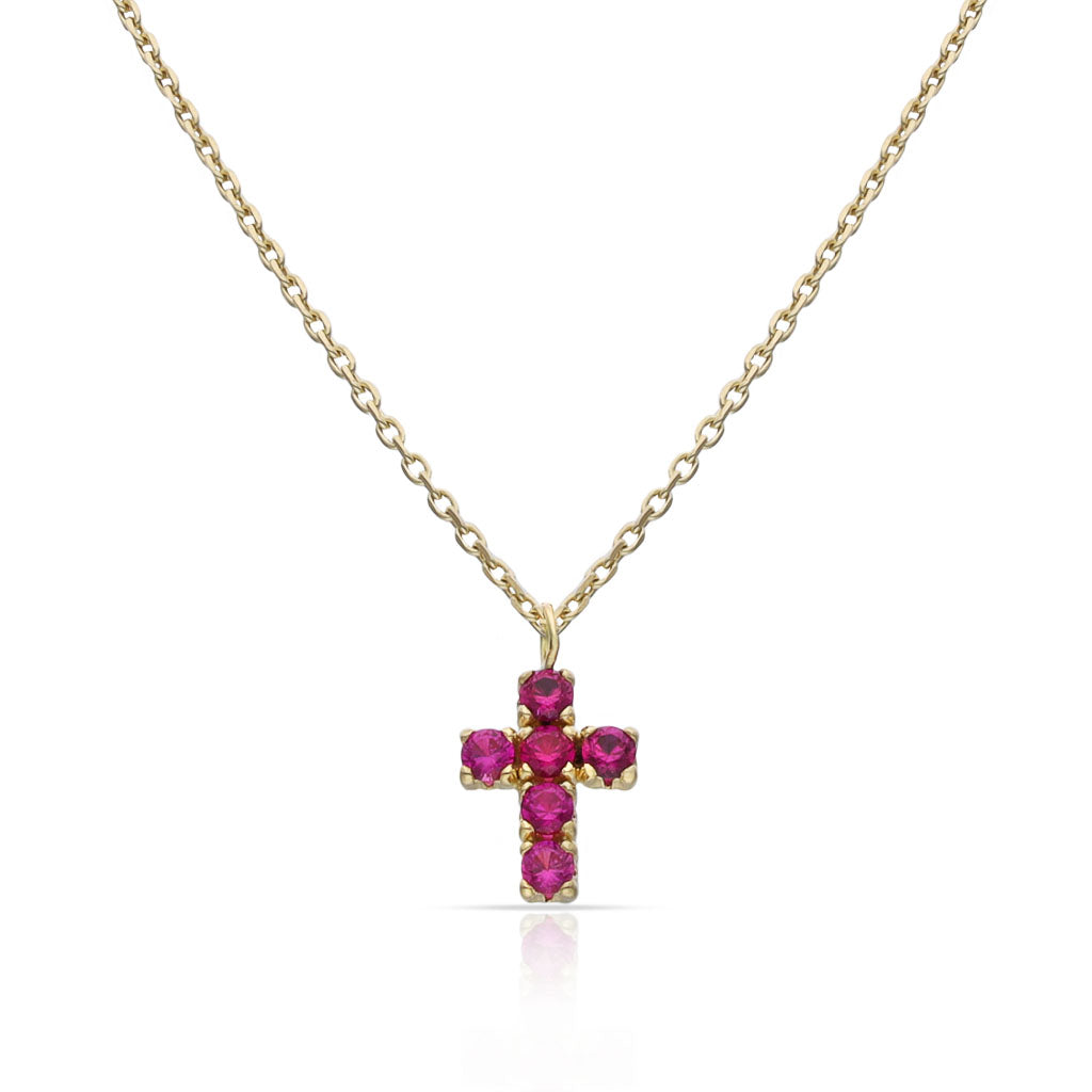 Gargantilla Oro 18K Cruz Piedras Rojas