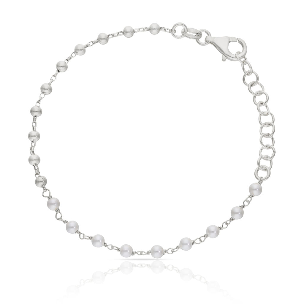 Pulsera Plata 925 Bolas + Perlas
