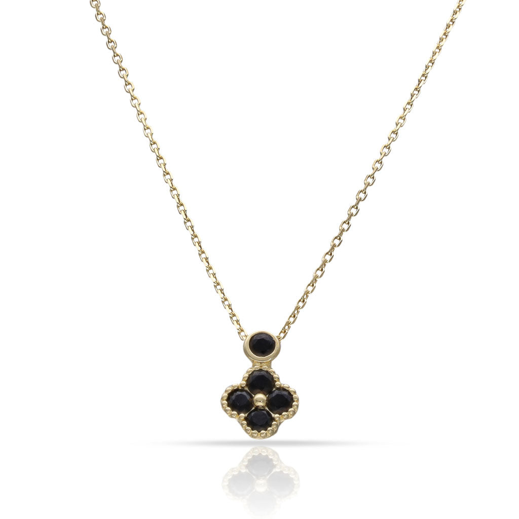 Gargantilla Oro 18K Flor Circonitas Negras