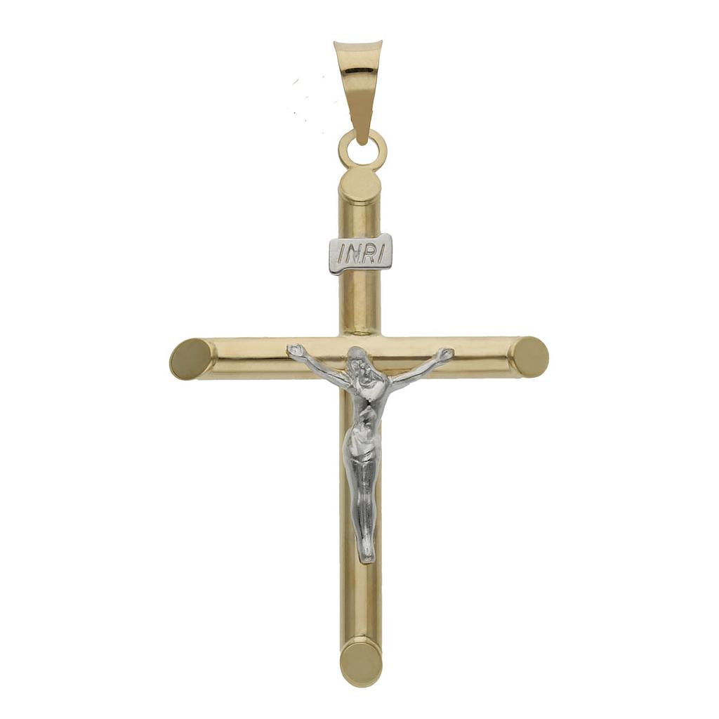 Cruz Oro 18KL Bicolor Hueca con Cristo - 26x39mm