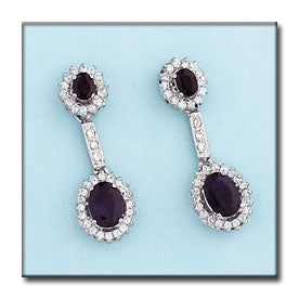 Pendientes Oro Blanco 18Kl con Zafiros y Circonitas - 9x27mm