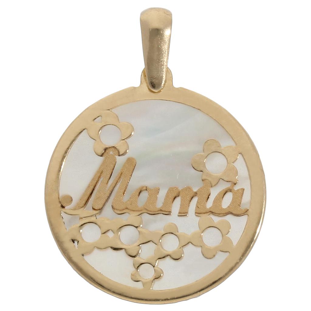 Colgante Oro 18KL Mamá con Nácar y Motivos Florales - 20mm