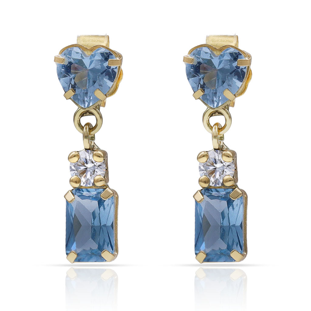 Pendientes Oro 18Kl Corazón Piedras Color Agua - 5,50x18mm