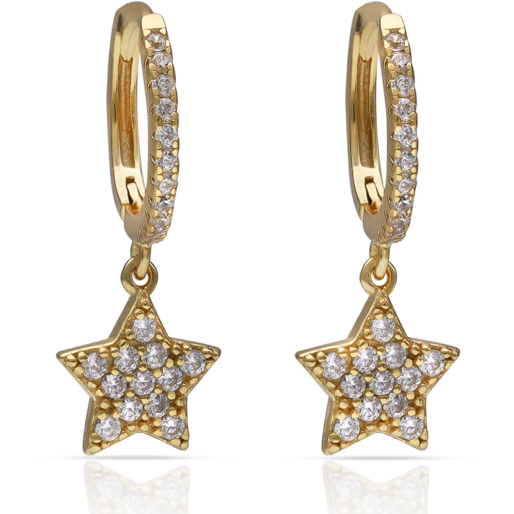 Pendientes Plata Chapada Oro Estrellas y Circonitas