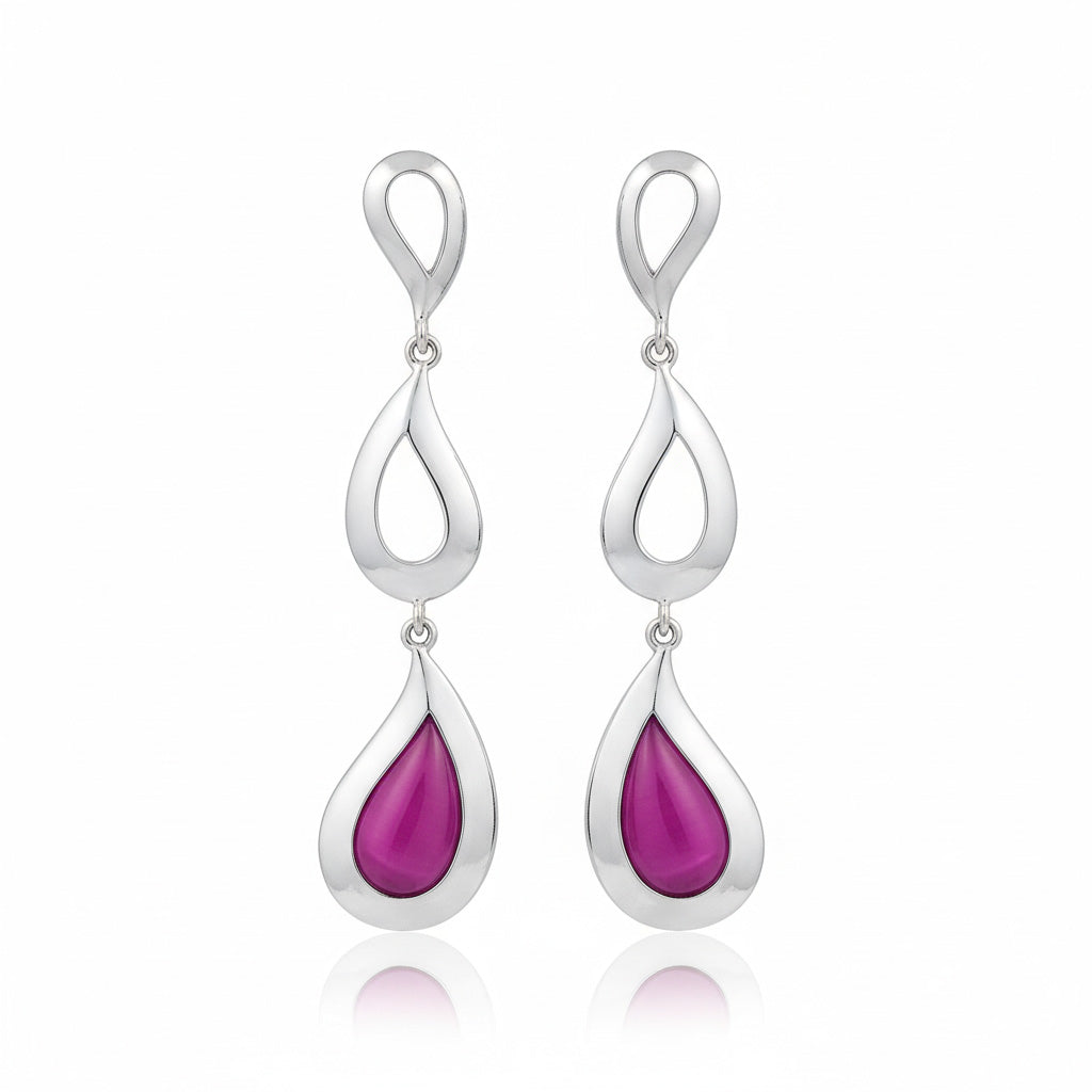 Pendientes Plata 925 Ojo de Gato Fucsia