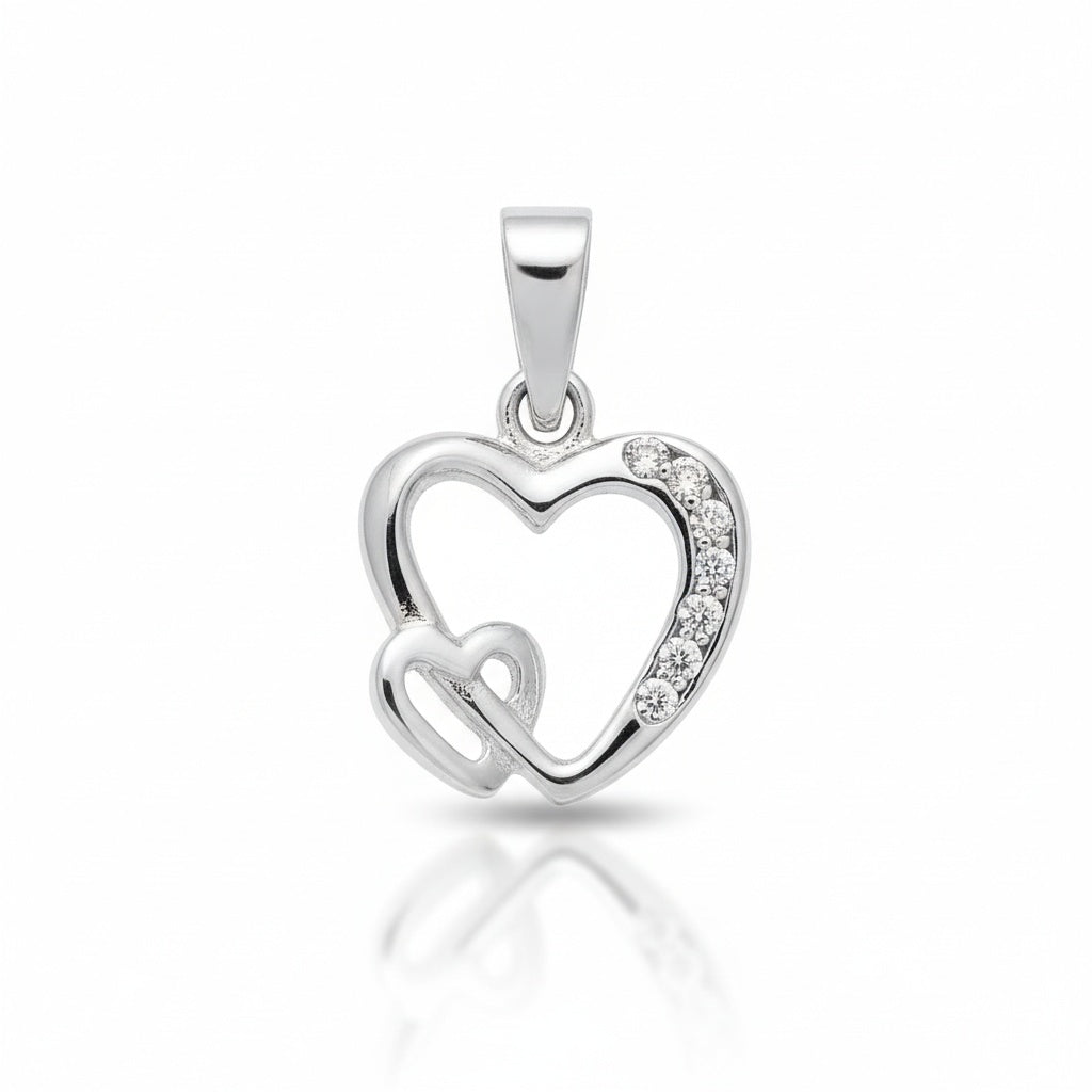 Colgante Oro Blanco 18Kl Corazones con Diamantes - 12x12mm