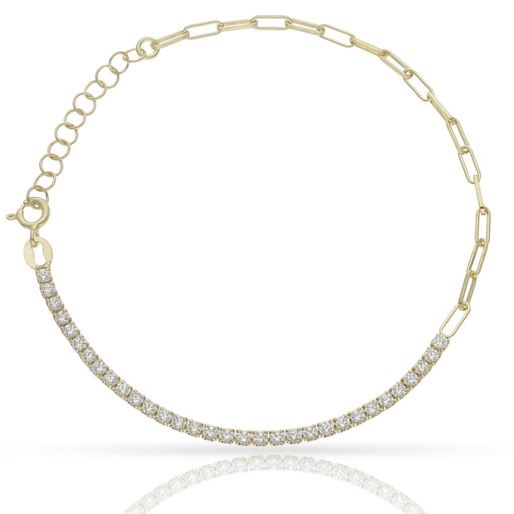 Pulsera Plata Chapada en Oro Circonitas y Eslabones