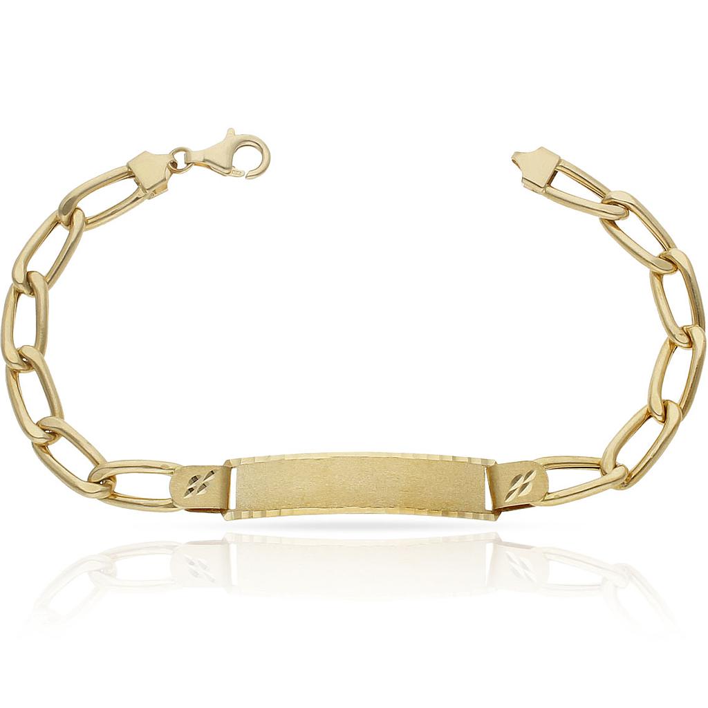 Pulsera Oro 18KL Hueca Fígaro Placa