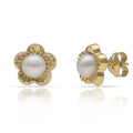 Pendientes Oro 18Kl Flor con Perlas Cultivadas - 9,30mm
