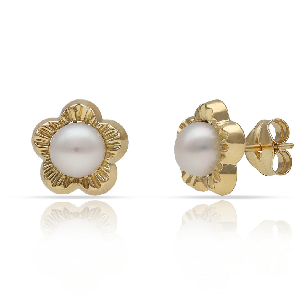 Pendientes Oro 18Kl Flor con Perlas Cultivadas - 9,30mm