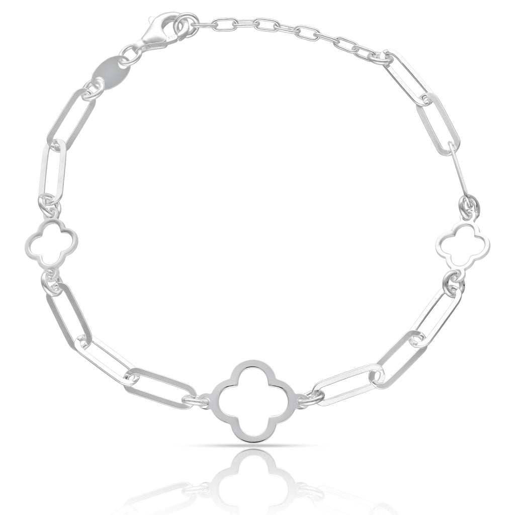 Pulsera Plata 925 Trébol + Eslabones