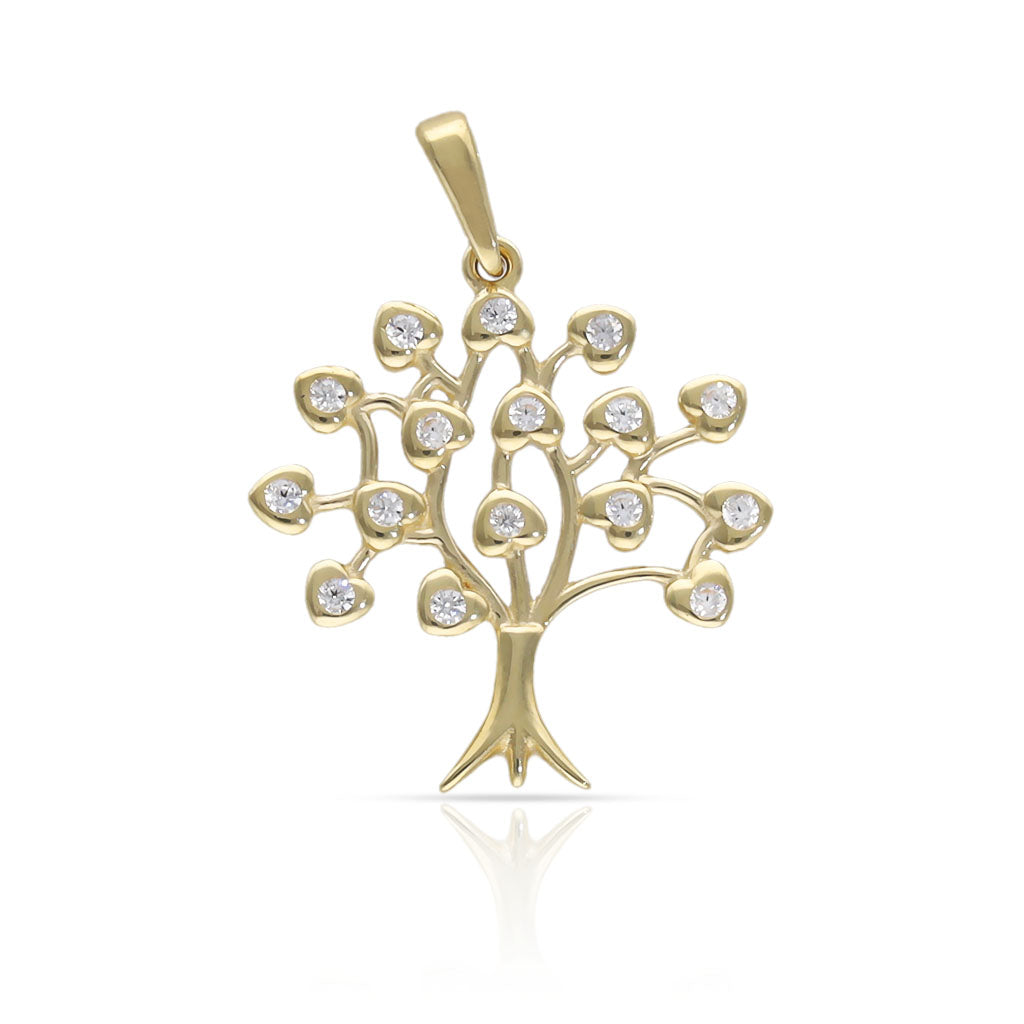 Colgante Oro 18K Árbol de la Vida Corazones y Circonitas