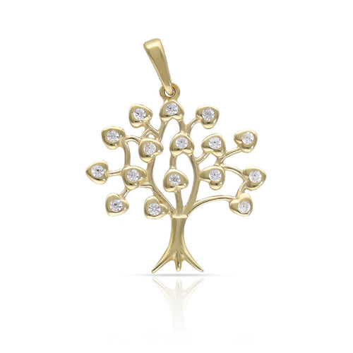 Colgante Oro 18K Árbol de la Vida Corazones y Circonitas