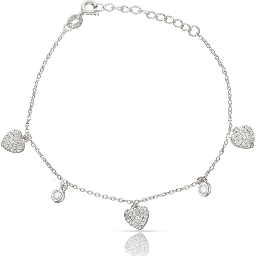 Pulsera Plata 925mm Corazón + Circonitas