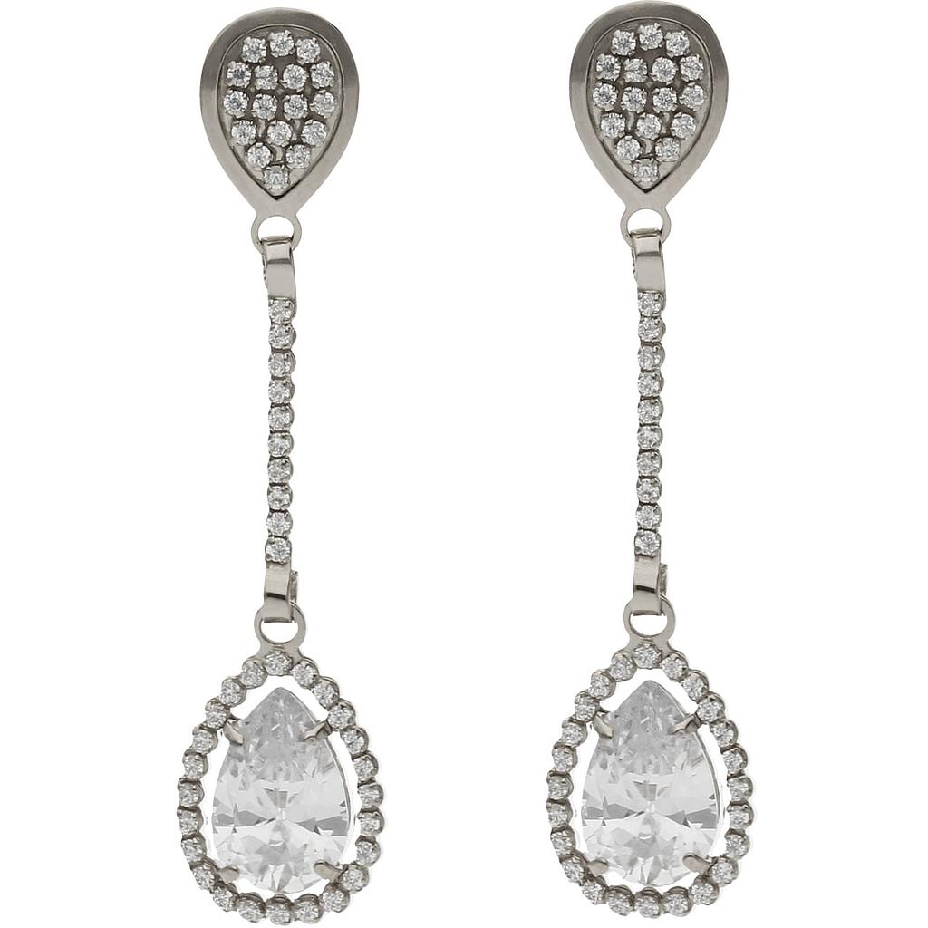 Pendientes Oro Blanco 18Kl con Circonitas - 9x39mm