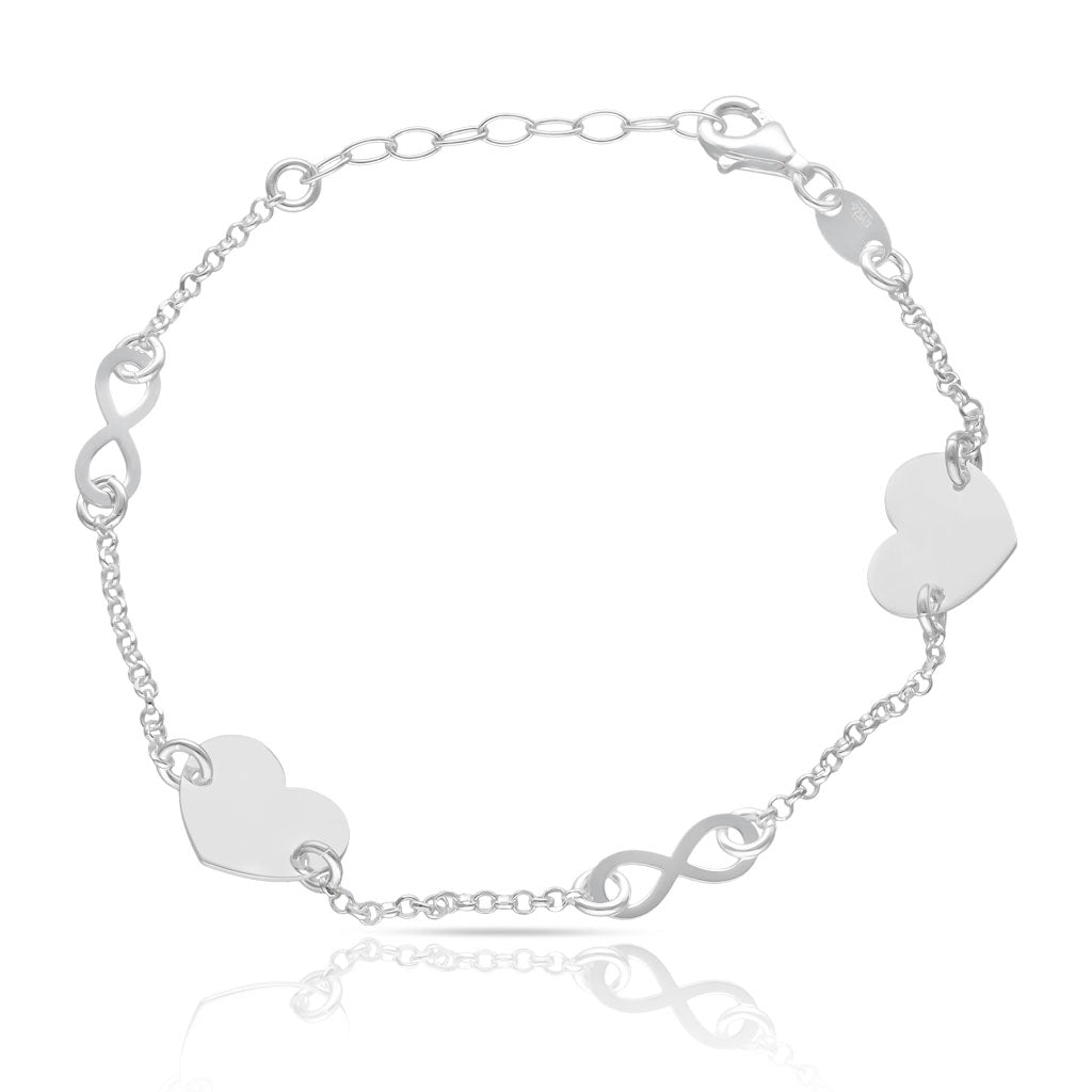 Pulsera Plata 925 Corazones + Infinitos