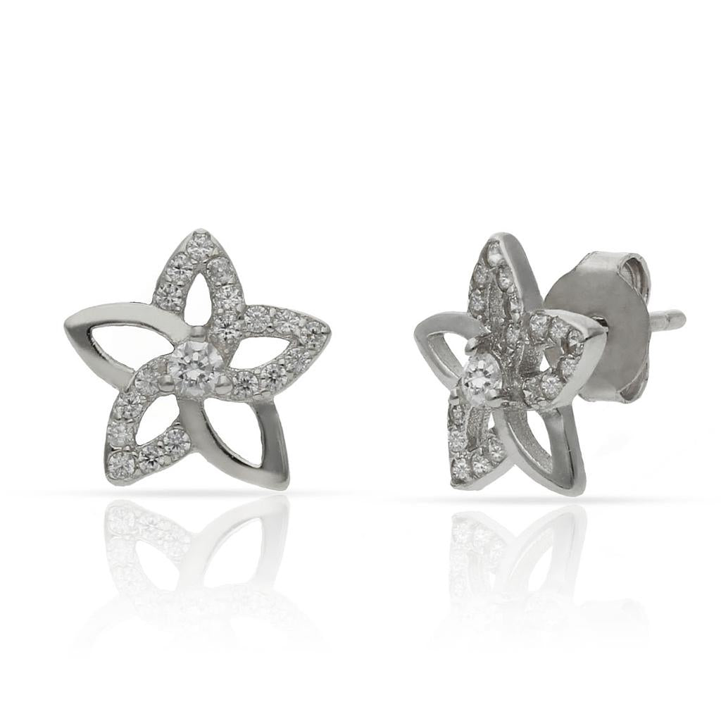 Pendientes Plata 925 Flor Circonitas 9.50mm