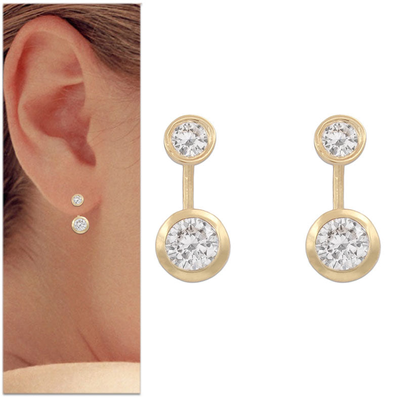 Pendientes Oro 18Kl Front&Back Chatón con Circonitas - 7x16mm