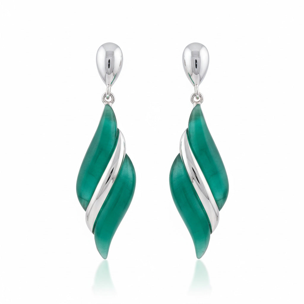 Pendientes Plata 925 Resina Verde - 11x39mm