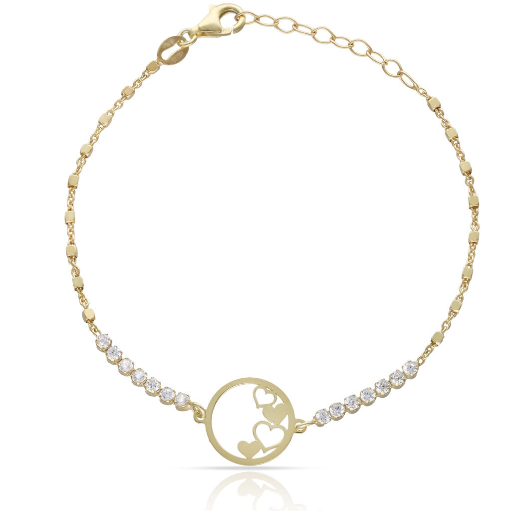 Pulsera Plata Chapada en Oro Círculo Corazones