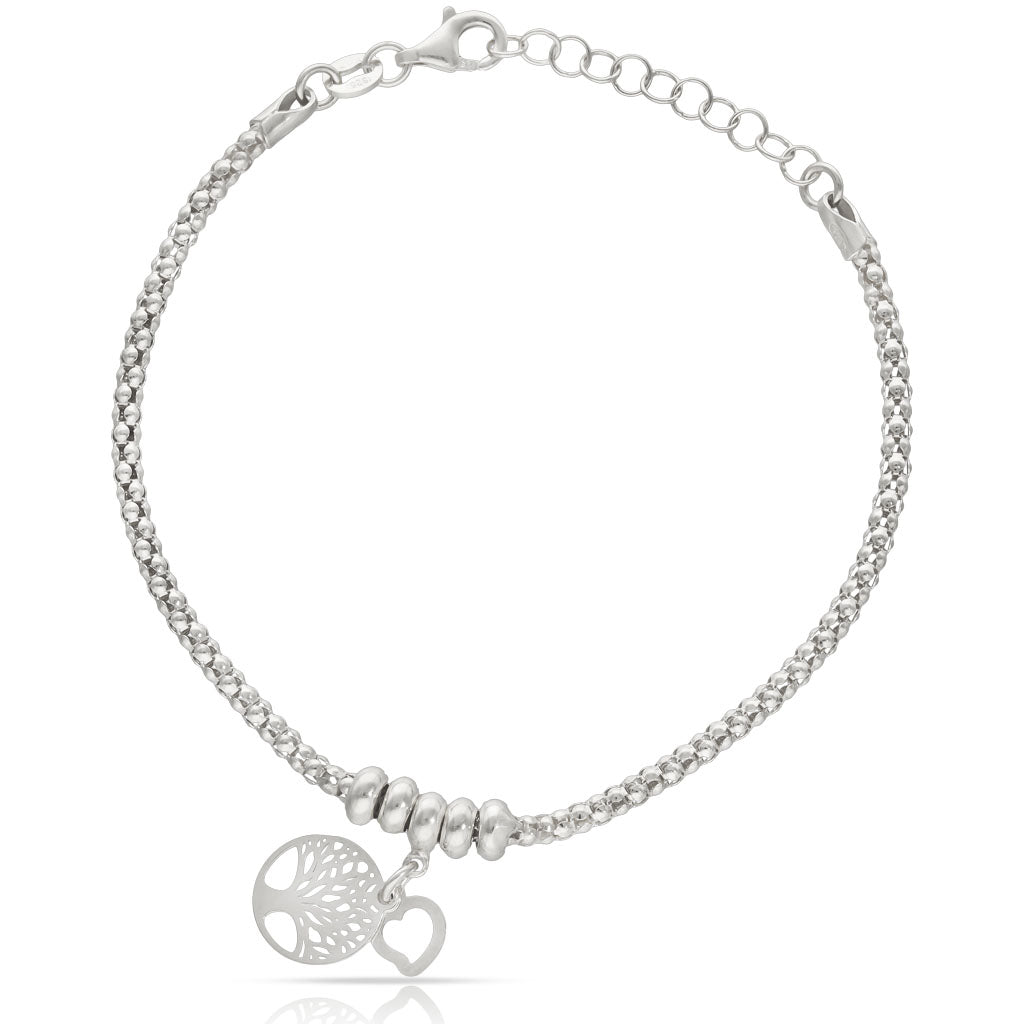 Pulsera Plata 925mm Árbol de la Vida + Corazón