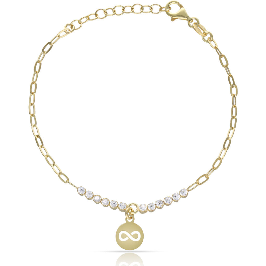 Pulsera Plata Chapada en Oro Infinito y Circonitas