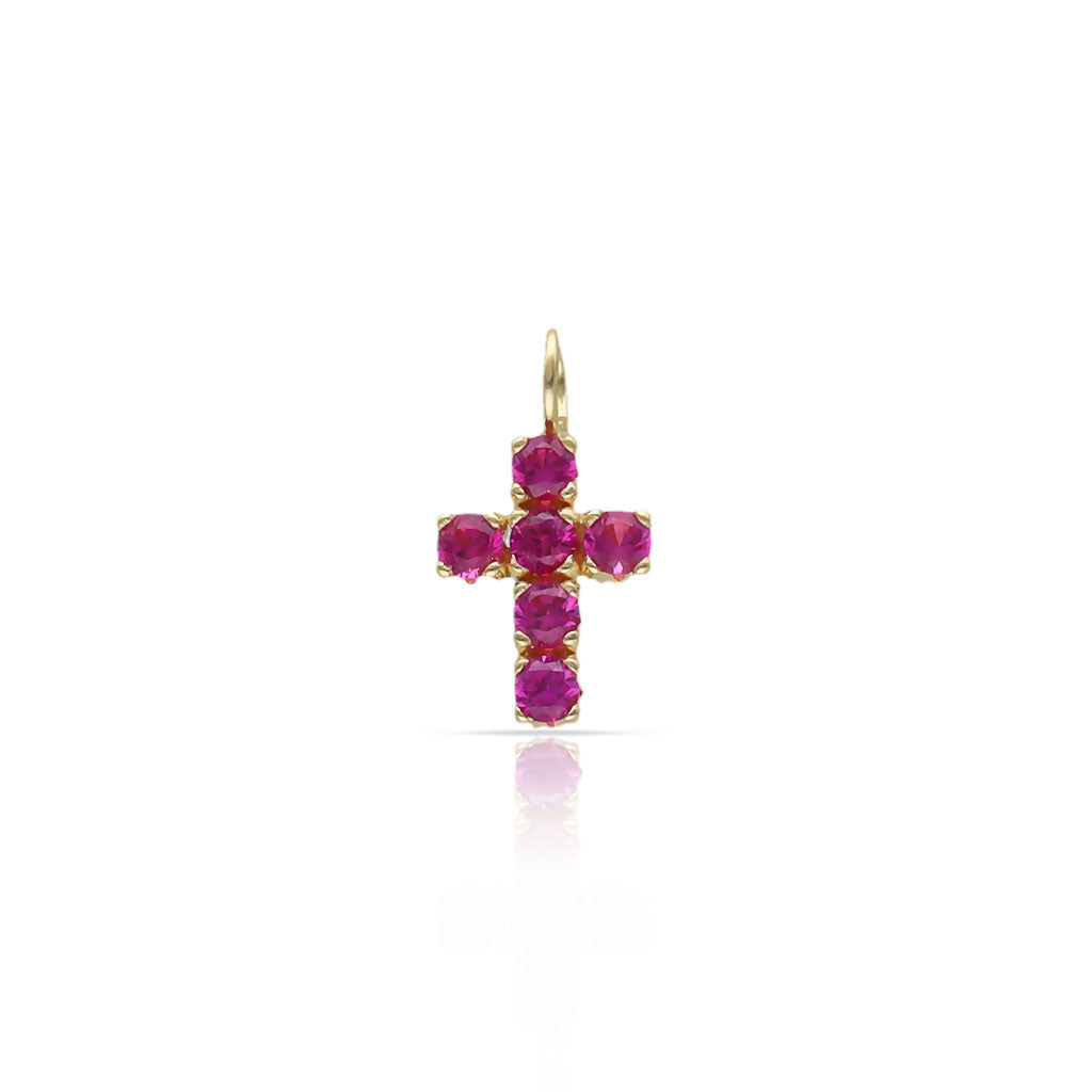 Cruz Oro 18KL con Piedras Rojas - 6,50x10mm
