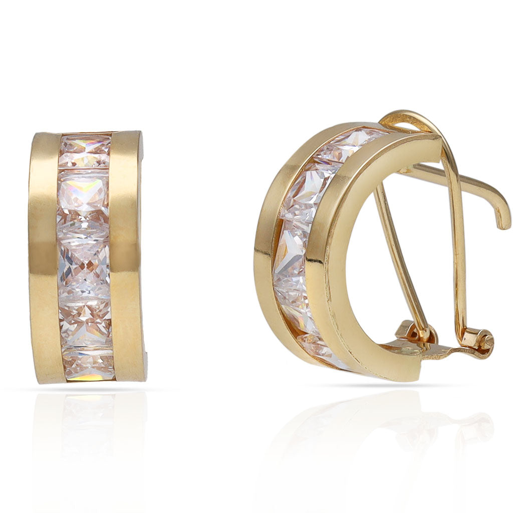 Pendientes Oro 18K Circonitas Cierre Omega 5x13mm