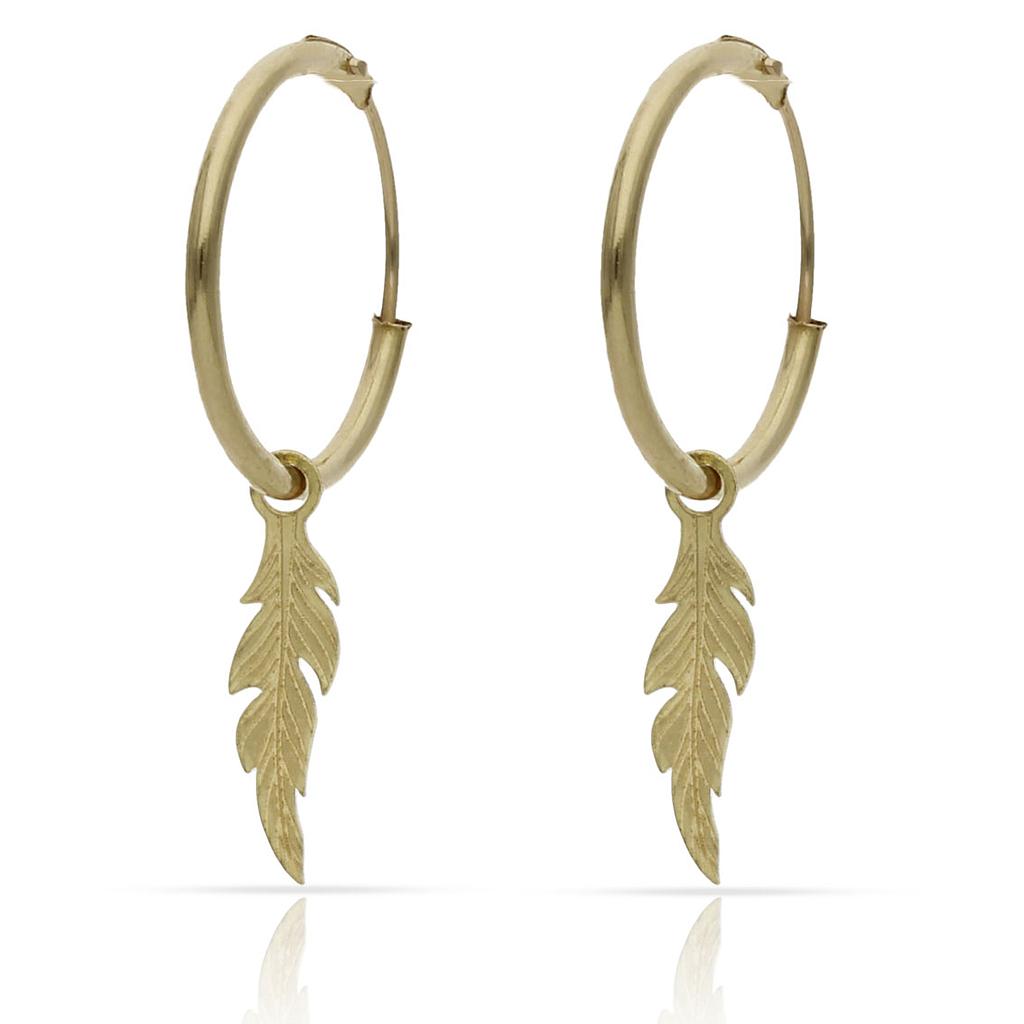 Aros Oro 18KL con Abalorio de Pluma