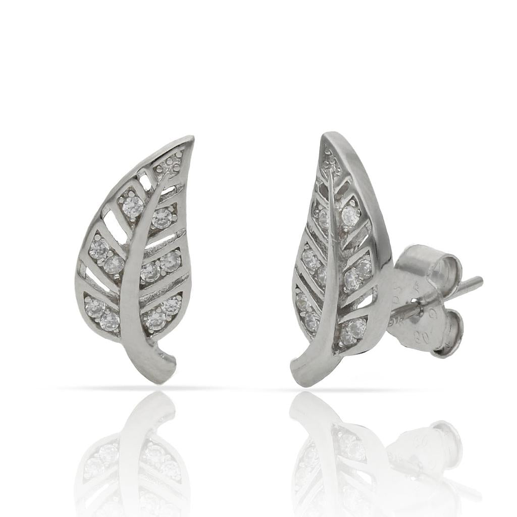 Pendientes Plata 925 Hoja Circonitas 6x14mm