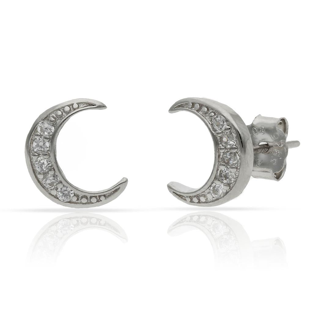 Pendientes Plata 925 Luna Circonitas 8x10mm