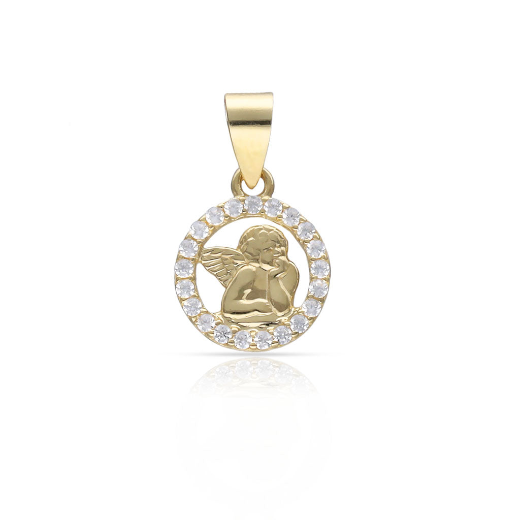 Medalla Oro 18K Ángel de la Guarda Circonitas 10mm