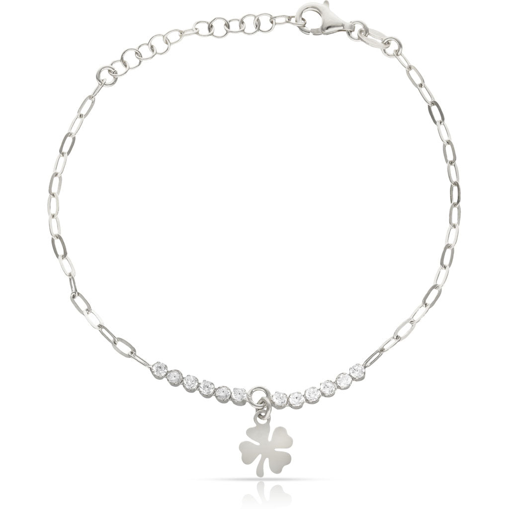 Pulsera Plata 925mm Trébol de la Suerte + Circonitas