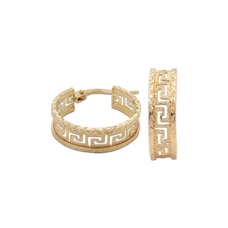 Aros Oro 18KL con Greca y Filos Tallados - 10mm