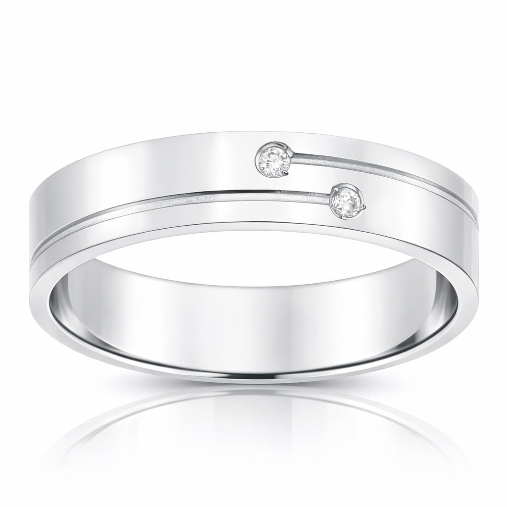 Alianza Oro Blanco 18Kl 2 Diamantes 5mm