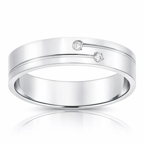 Alianza Oro Blanco 18Kl 2 Diamantes 5mm
