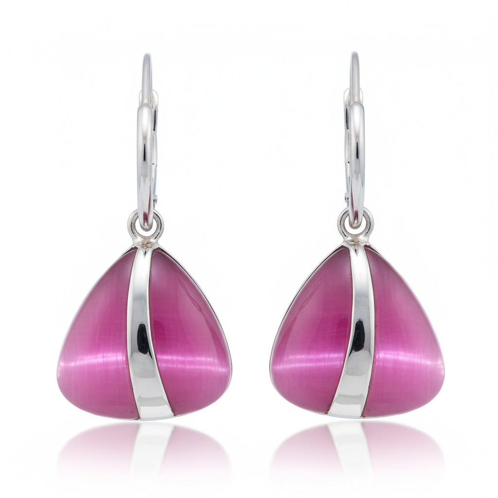 Pendientes Plata 925 Ojo de Gato Fucsia - 21x35mm