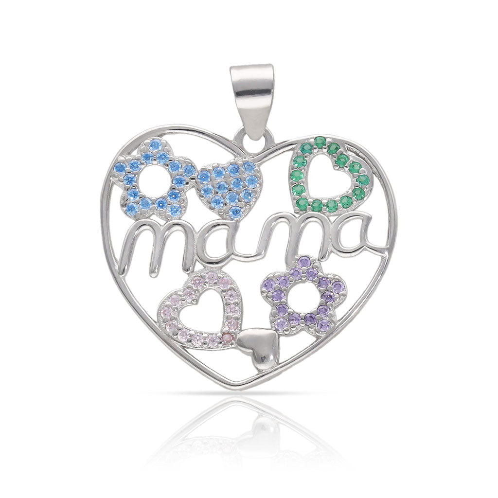 Colgante Plata 925 Mamá Corazón Piedras Colores 23x21mm